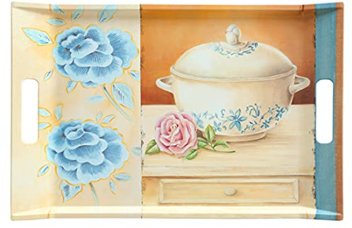 Lashuma Großes Küchentablett rechteckig, Kunststofftablett blau weiß Druck: Kochtopf, Größe: 47x31 cm