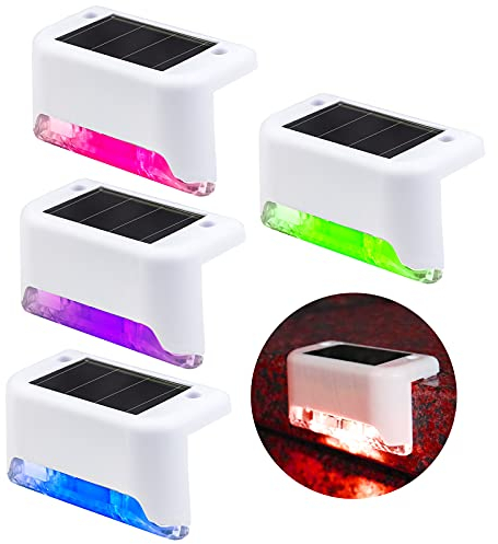4Pack Luci Solari Gradini Scale Esterne Multicolore Led Segnapasso Luce per Sentieri, Luci Ricaricabile Solare Esterno Giardino Segnapassi per Recinzioni ringhiera terrazzo vialetto illuminazione