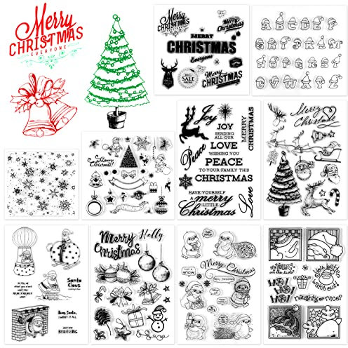 DPKOW 170pcs Frohe Weihnachten Klare Stempeln, Silikon Stempel für Weihnachten DIY Papier Karten, Weihnachtsmütze Christbaumkugel Pinguin Schneeflocke Stempel DIY Scrapbooking Weihnachten Basteln