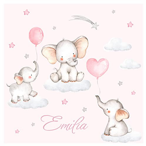 Little Deco Wandtattoo Elefanten auf Wolken mit Ballons & Wunschname DL318 Motiv 13 S