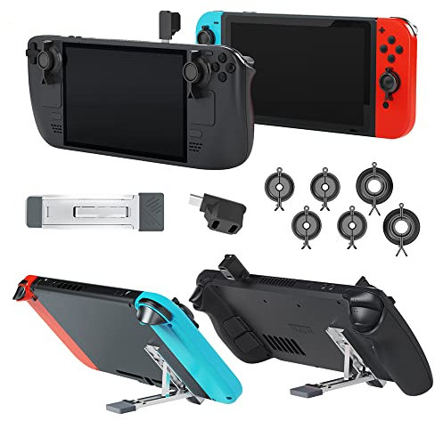 Thumbsticks Set Joystick Caps With Back Bracket & Type-C Adapter,Replacement Part Thumb Grip Cap Cover For switch oled/For Steam Deck/For switch lite