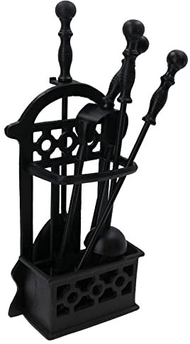 AB Tools 5pc Caged Fireside Fireplace Companion Set Brush Poker Shovel Tongs Burner