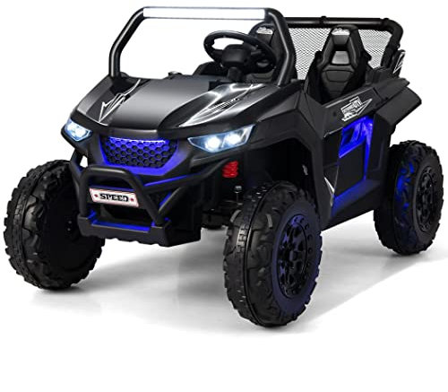 COSTWAY 12V Kids Electric Ride On UTV, 2-Seater Battery Powered Off-road Truck with Remote Control, Bluetooth, LED Light, Music, MP3/USB/FM, 4 Spring Suspension Wheels Vehicle Toy for Children (Black)
