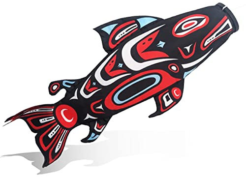 Madrona Brands Totem Salmon Fish Windsock | Durable Outdoor Hanging Wind Decoration | Yard, Garden, Boat, Dock | 40-Inch