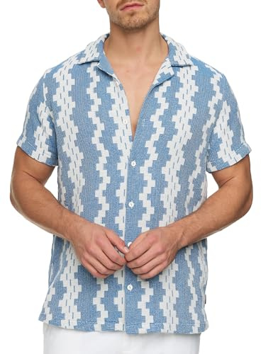 Indicode Herren INCosby Kurzarmhemd aus 100% Baumwolle mit Kentkragen | Gestreiftes Baumwollhemd mit Button-Down-Kragen, Herrenhemd, Casualhemd, Freizeithemd, Sommerhemd, Kurzarmhemd für Männer.