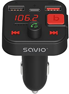 SAVIO USB Bluetooth Adapter Auto Zigarettenanzünder - FM Transmitter für Auto Bluetooth - Bluetooth Adapter für das Auto - Autoradio Bluetooth Adapter - Radio Transmitter Auto Bluetooth 5.3