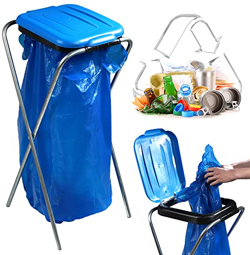 KADAX Single bin bag holder, bin bag stand in 5 colour versions, stand for waste separation with plastic lid, bin bag holder for 120 L bags (blue)