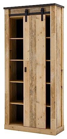 Furn.Design Badezimmer großer Hochschrank Holz Used Wood hell und anthrazit/grau Midischrank mit Soft-Close Badschrank 93 x 201 cm Stove