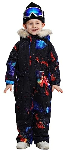 Bluemagic Combinaison Ski Enfant, Combinaisons de Ski Vêtements Veste Habit de Neige une Pièce Filles Garçons Enfants Coupe-vent, Imperméable et Respirante(Motif Interstellaire, 120CM, 6 Ans)