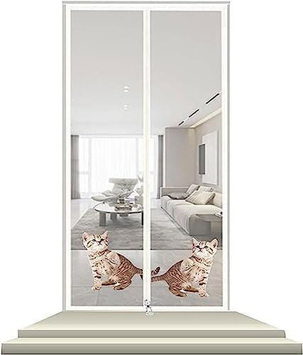 Cat Screen Door Net Plastic Curtain Door Easy Install Thickened Pet Door Mesh Screen Zipper Screen Door With Hook And Loop Tape Door Screen Mesh For Doorways Bedroom Kitchen Patio (Color : Weiss, Si
