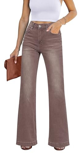 Roskiky - Pantalons en jean élastiques pour femme, taille haute et jambe large, L