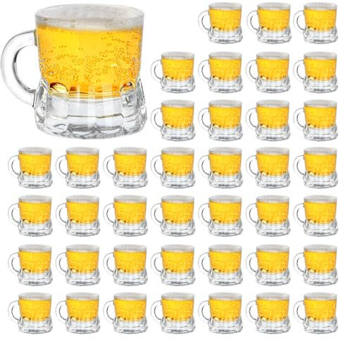 JuXinDa JUXINGDAZYF Mini Beer Mugs, 40 Pcs Real Glass Shot Glasses, 1 Oz Clear Beer Glass with Handles Heavy Base Beer Stein Tasting Glasses for Beer, Whiskey, Tequila, Vodka