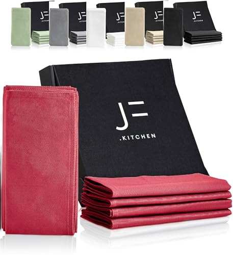 JF.kitchen® | 12 Stoffservietten mit Faltanleitung aus extra hochwertiger Baumwolle 40x40cm (Rot)