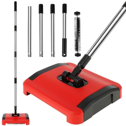 Carpet Floor Sweeper with Horsehair, Manual Hard Floor & Carpet Sweeper Non-Electric Efficient Hand Push Carpet Sweeper Rug Roller Brush Push for Cleaning Pet Hair Loose Debris Lint