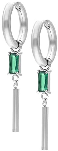 Wildcat Ohrringe - Little Square Crystal Hoops - Chirurgenstahl 316L, wasserfest, langlebig, hautverträglich, Silber, Smaragdgrün