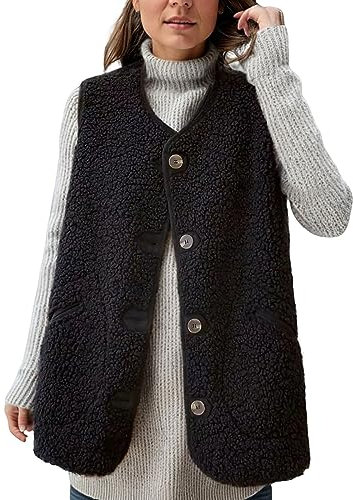 Fellweste Damen Kunstfell Fleeceweste Plüschweste Teddy Fleece Weste mit Taschen Herbst Winter Outdoor Soft Warm Daunenweste Steppweste Bequem Ärmellos Weste Teddyfell Braun Kuschelweste