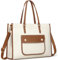 RAINSMORE Damen Handtasche Groß Canvas Laptoptasche 15,6 Zoll Groß Tote Bag Arbeitstasche Damen Notebooktasche Bürotasche für Schule Büro Einkauf Reisen Frauen Braun