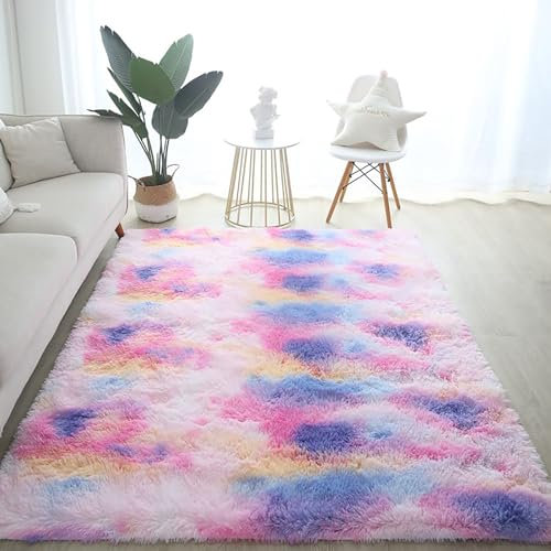 EMPVEX Tappeto lussuoso per camera da letto e soggiorno, design batik, a 3 strati, adatto per cameretta dei bambini, 60 x 120 cm, colore: rosa/viola