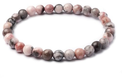 AURSTORE Bracelet Pierre Naturelle 6mm, Bracelet perle, Pierre Précieuse pour homme et femme (214 Jaspe zébré rose)