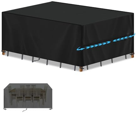 SIMPHAUS Rattan Patio Set Garden Furniture Covers Waterproof Garden Table Cover for Outdoor Table and Chairs Outdoor Dining Set Cover Heavy Duty Garden Cover 420D Oxford Fabric 180x90x75cm