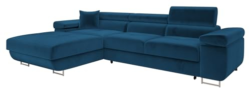 Mirjan24 Ecksofa Torezio Mini mit Bettkasten, Einstellbare Kopfstützen, Bequeme Polsterung, Eckcouch mit Schlaffunktion für Wohnzimmer L-Form Couch mit Bettfunktion (Manila 26, Seite: Links)