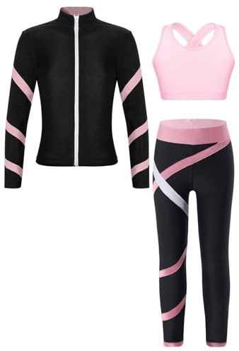 Yihuimin Ensemble Survetement Fille Enfant Crop Top Danse + Legging de Sport Gymnastique Jogging Manteau Manche Longue 5-16 Ans Rose 9-10 ans