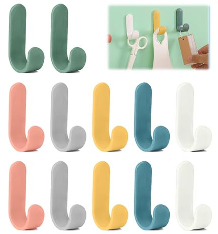 12 Pezzi Ganci Adesivi Appendiabiti da Parete Bambini, Ganci Appendiabiti Bagno, Gancio da Parete Autoadesivo, Ganci Adesivi per Bagno, Camera da Letto, Cucina(Colorato)