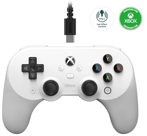 8Bitdo Pro 2 Wired Controller for Xbox, Hall Effect Joystick Update, 3.5mm Audio Jack, Compatible with Xbox Series X|S, Xbox One, Windows 10/11 - Officially Licensed (White)