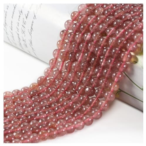 Crystal Beads for Jewelry Making - 8mm Round Strawberry Quartz Gemstone, 45pcs Stone Beads