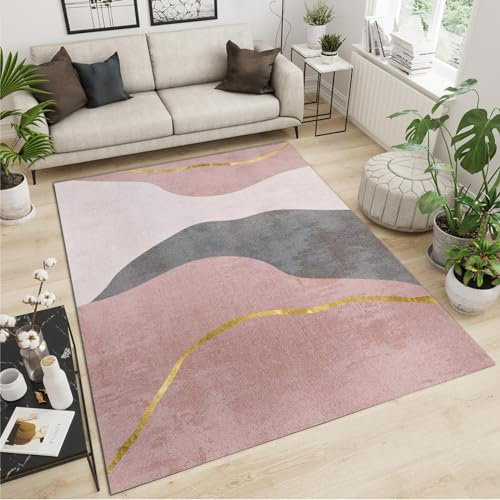 SANSJI Tappeti di zona Lusso Leggero Nordico Tappeti Design, Geometria Minimalista In Oro Rosa Grigio Tappetone Antimacchia - per Decor del Pavimento del Soggiorno 60 x 120 cm