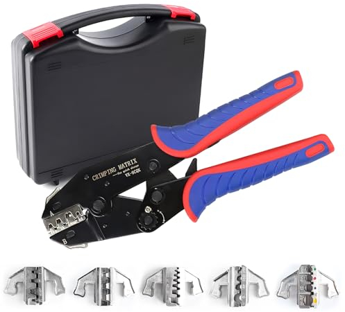 Crimping Tool Set 0.25-10mm² Crimping Pliers Set, Crimper Plier Set with 5 Quick Change Dies, Ratcheting Wire Crimper Tool for Heat Shrink, Nylon, Non-Insulated Connectors, Ferrule Terminals