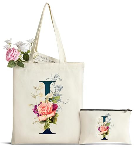 Personalizzata Iniziali Borsa Tela Donna con Cosmetica, Regali per Amica Mamma, Sposa Damigella, Compleanno, Anniversari, Nozze, Natale