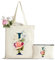 Personalisiert Initialen Tragetasche Canvas mit Innentasche, Kosmetiktasche mit Reißver, Baumwolltasche, Einkaufsbeutel Tote Bag, Geburtstag Weihnachten Geschenk für Frau Freundin Mama Brautjungfer I
