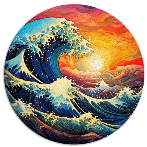 1000-teiliges Puzzlespiel, „Große Welle vor Kanagawa“, rundes Puzzle, für Erwachsene und Kinder ab 12 Jahren, Papppuzzle, tolles Geschenk für Erwachsene und Kinder, Größe: 67,5 x 67,5 cm