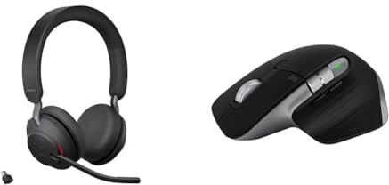 Jabra Evolve2 65 Wireless PC Headset – Noise Cancelling UC Certified Stereo Headphones & Logitech MX Master 3S for Mac - Wireless Bluetooth Mouse with Ultra-fast Scrolling, Ergo, 8K DPI