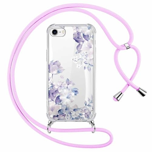 Yoedge Handykette Handyhülle für iPhone 8/7/SE 2020/SE 2022 4,7 Hülle mit Band,Durchsichtig Aesthetic Muster Blumen Mädchen Case mit Kordel zum Umhängen,Weiche Silikon TPU PC Stoßfest Schutzhülle,10