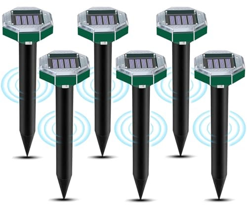 Jokresty Solar Mole Repellent Ultrasonic,6 Pack Mole Repeller Outdoor Solar Powered,Sonic Mole Deterrent IP65 Waterproof Repels Mole, Vole, Gopher,Snake for Gardens Orchards Lawn
