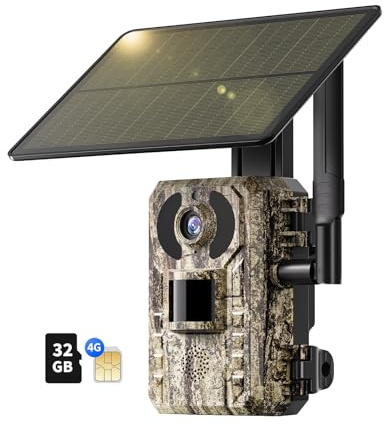 NUASI 4G LTE Wildlife Camera with Night Vision Motion Activated, 4G Trail Camera with SIM Card and 32GB Memory Card, Night camera for Garden Wildlife, IP66 Waterproof