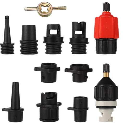 12uds Adaptador de Bomba para Sup Inflable, Inflado Rápido Adaptador de Bomba para Tabla de Remo 2 Adaptadores de Válvula para Sup con 9 Boquillas de Válvula de Aire Tabla de Remo Kayak