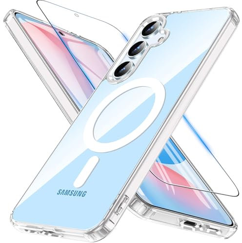 Kuaguozhe Coque pour Samsung Galaxy S24 FE 5G avec MagSafe, Magnétique Coque Samsung S24 FE avec Verre Trempé, Anti-Jaune Antichoc Protection Etui Housse Case pour Samsung S24 FE 5G (Transparente)