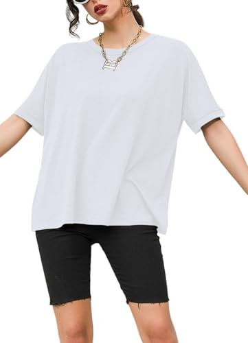 Suncife Womens Oversized Loose Fit Tshirts Tops Summer Short Sleeve Oversize T Shirts (White,XL)