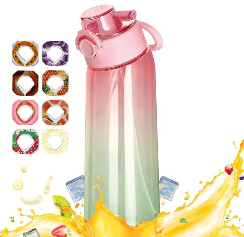 Air Gourde Up 900ML, Bouteille Air Gourde Up Gourde Sport Paille avec 8 Stochastique Pods de Gout Gourde Aromatisée Air Gourde Up Tritan Water Bottle Fitness (Rose Vert)