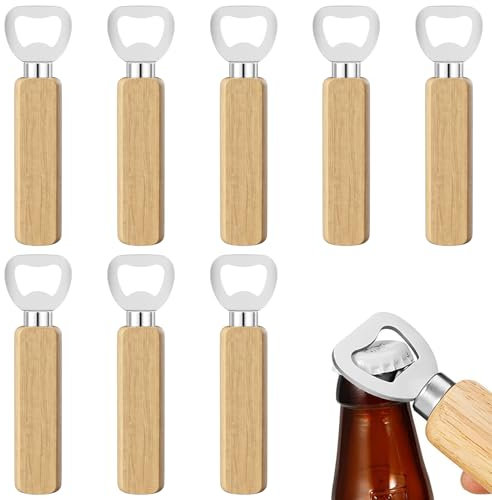 Maxentico Apribottiglie(8Pcs), Personalizzato Apri Stappa Bottiglia per la Casa, Portatili Beer Opener Cavatappi, Birra Stappabottiglie Manico in Legno per Bottiglie, Regali per Gli Uomini