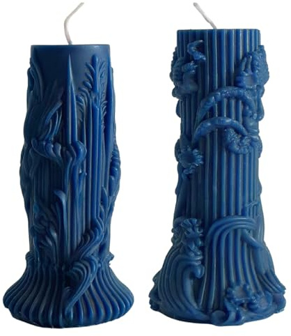 Handgemachte Kerzen aus natürlichem Bienenwachs | Besondere Kerzen Deko | Nachhaltige Kerze für Zuhause & Geschenkideen | Kerzenwachs Natur | Set mit 2 Stück Blau