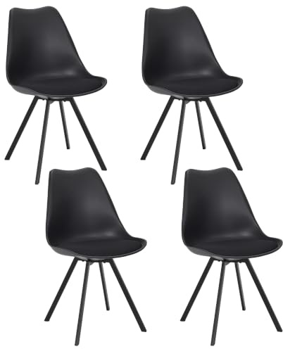 HOME DECO FACTORY 4er-Set Zeitgemäße Stühle mit Kissen Elegant Schwarz | Sperrholz, 4er-Set zeitgemäße Stühle, Sitzkissen, elegantes Design, Zuhause, bequem, 52x82x47 cm, Schwarz