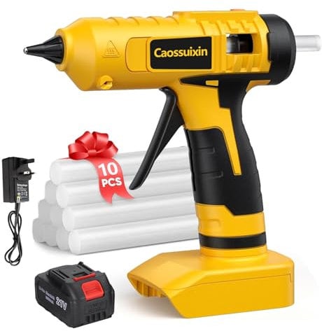 Caossuixin Cordless Glue Gun, 20V 100W Hot Glue Gun with 10pcs Glue Sticks, Fast Preheating Hot Glue Gun Kit with Charger, Mini Glue Gun with 2000mAh Lithium-ion Battery for Crafting, DIY, Art