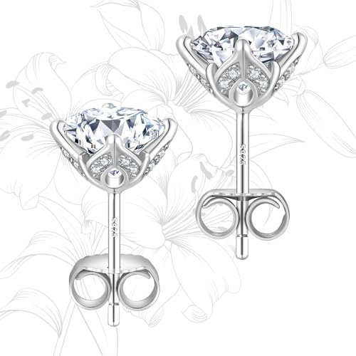 KRKC Moissanit Ohrringe, Moissanite Ohrstecker für Damen, 14K Weißgold Vergoldetes 925 Sterling Silber, Lilienblüten Design, 2 Karat D-Farbe VVS1 Hypoallergen, Geschenk für Frau Mutter Freundin Sie