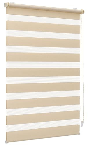 Sekey Double Roller Blind Klemmfix No Drilling for Windows Double Roller Blind 60 cm Wide Duo Roller Blind Sun Protection 60 x 150 cm Yellow Linen