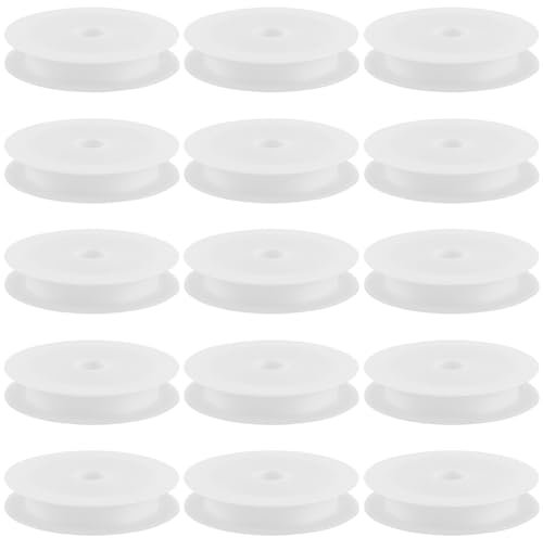 SUNNYCLUE 15Pcs Plastic Bobbins Empty Thread Spool White 6.9cm Large Diameter Flat String Cord Rope Wire Crochet Yarn Lace Organizer Bobbin Spools for Sewing Embroidery Weaving DIY Crafts Accessories