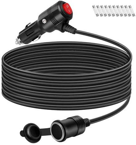 TXErfolg 4M KFZ Zigarettenanzünder Verlängerungskabel Buchse Stecker Auto Adapter, 16AWG Wasserdicht Kabel Ladegerät mit 10 Stück 15A Sicherung für 12V-24V Strom LKW Lieferwagen Wohnmobil Geräte